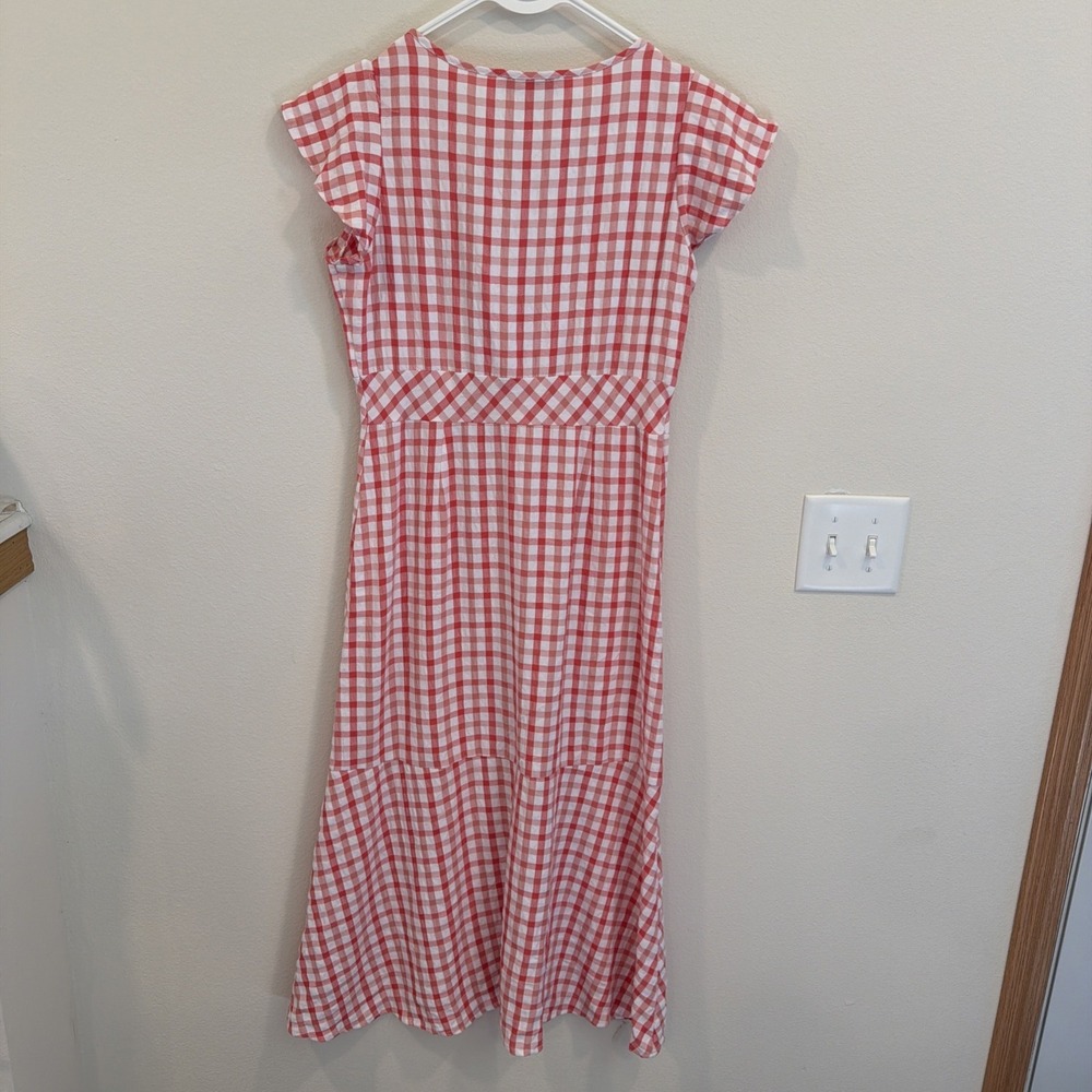 Loft Dress Red White Gingham Plaid Flutter Sleeve Midi Picnic Cottage Size 4 - Picture 3 of 8